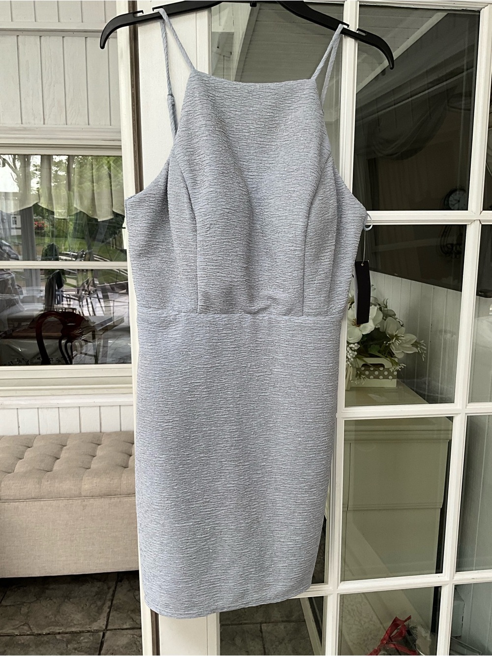Citi Studio juniors blue and silver glitter mini halter dress in size 13